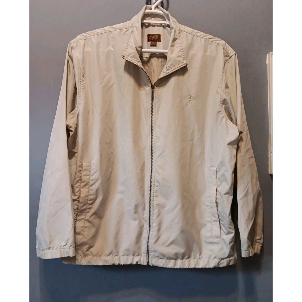 Tasso Elba Golf Jacket Windbreaker Mens L Beige Pockets Full Zip